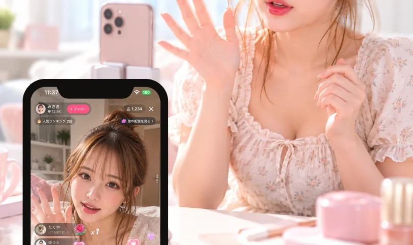 ライブ配信でギフトをもらって稼ぐイメージ